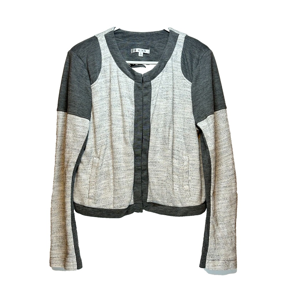 Cabi Women Size L Shruken Gray White Knit Moto Blazer Jacket 211